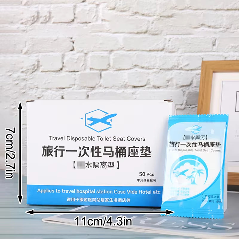 50 Pack Individually Wrapped Disposable Waterproof Toilet Seat Covers, Non-Slip Protectors for Travel